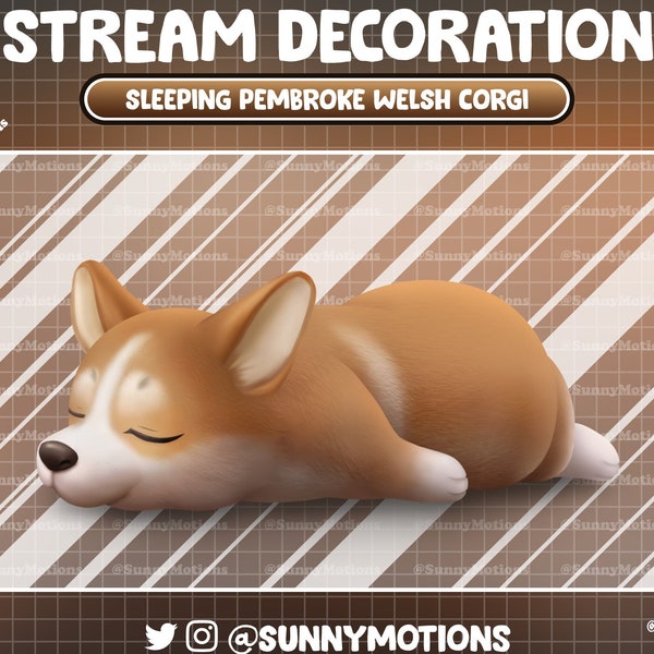 Animated Stream Decoration Soft Animal: Lo-fi Aesthetic Sleeping Orange Brown Tan Pembroke Welsh Corgi, Cute Puppy Add-on Twitch Overlay