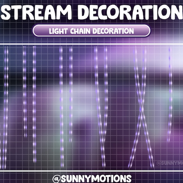 Animated Stream Decoration Aesthetic Purple Lights Chains / Cozy Violet Light Curtain / Kawaii String Light Twitch Overlay /Lofi Fairy Light