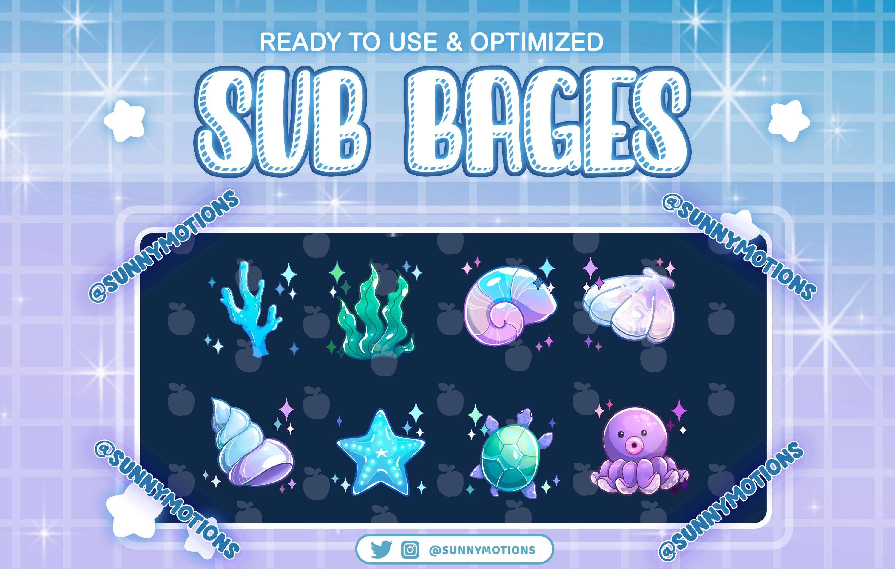 8 Ocean Seashell, Octopus, Turtle, Starfish, Coral, Sea Snail Twitch ...