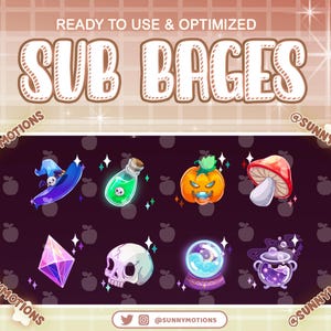 8 Halloween Twitch Sub Bit Badges, Kawaii Witchy Hat, Potion Pumpkin, Mushroom, Skull Spooky Magic  Ghost Globe For Streamer, Twitch Overlay