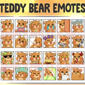 34 Twitch Discord Emotes Cute Teddy Bear / Kawai Chibi Emoji / Brown Bear Sub Bit Badges / P2U Emote Premade Pack / Cute Honey Bears Stream