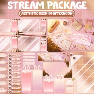 Animated Twitch Stream Package Overlay / Retro Lofi Desk In Afternoon / Cozy Aesthetic Room / Vaporwave Screen Alerts / Orange Sunset Autumn