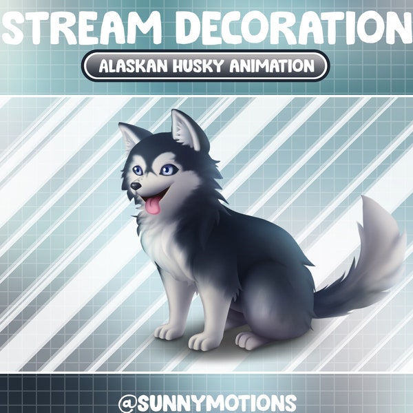 Animated Stream Decoration Animal Soft Plushy Toy: Aesthetic Dark Blue Alaskan Husky/ Sled Dog Add-on Kawaii Twitch Overlay / Polar Northern