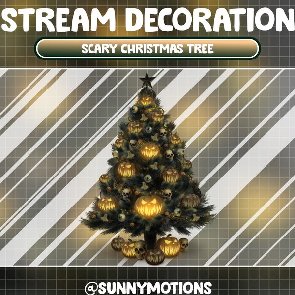 Animated Stream Decoration Spooky Halloween Christmas Tree / Kawaii Lo-fi Aesthetic Cozy Scary Xmas Plant Twitch Overlay Add-on / Xmas Night