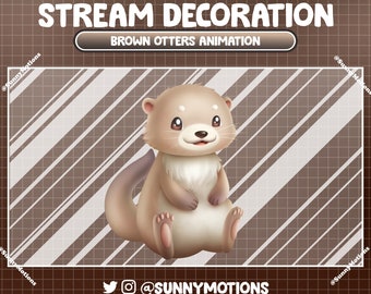 2x Animerad Stream-dekoration mjuk plyschleksak: Bruna uttrar, Twitch-överlägg, söt meme-utter, kawaii babyutter, tilläggsvarningar och scener