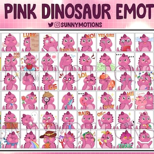 60x Cute Chibi Pink Dinosaur Twitch Emotes, Discord, Streamer, Kawai Dino Emoji, Subscriber Loyalty Sub Bit Badges, Monster, Dragon, T-rex