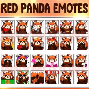 Lindos gestos de discordia de Twitch de Panda rojo Kawaii / Emoji animal Kawai / Suscriptor / Insignias de subbits de lealtad / Puntos de canal / Paquete de panda rojo