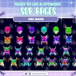 31 Emblemas de sub do Oni Mask Twitch, Kawaii Samurai japonês, Emblemas de bit de assinante do Oni Demon para streamer, Máscara Hannya, Sobreposição de Twitch Ogree Evil