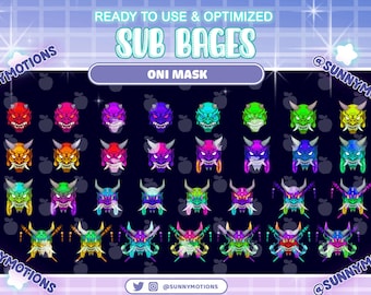 31 Oni Mask Twitch Sub Badges, Kawaii Japanese Samurai, Oni Demon Subscriber Bit Badges For Streamer, Hannya Mask, Ogree Evil Twitch Overlay