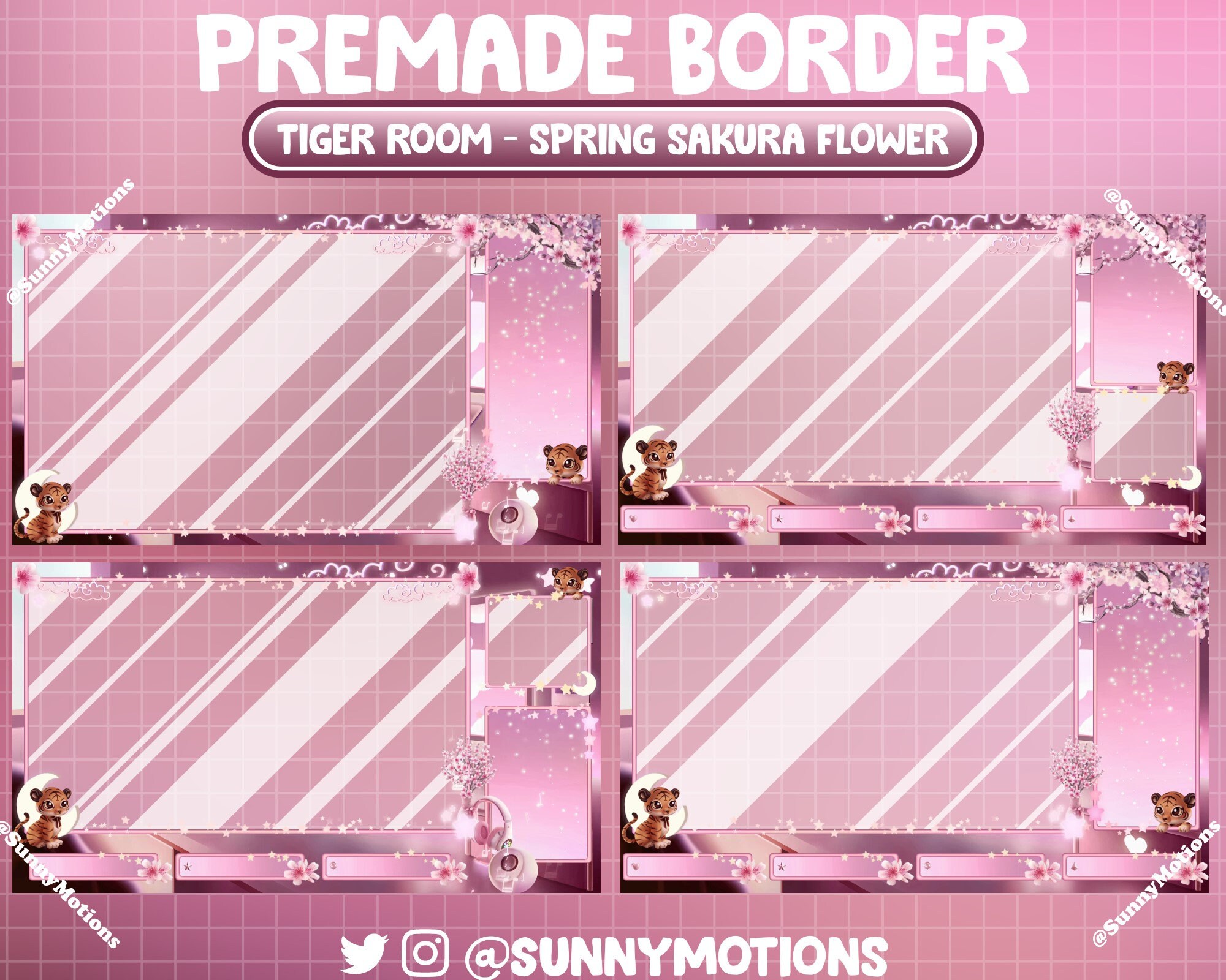 Tiger Rip Overlay ANIMATED Stream Package: Lo-fi Aesthetic Pink Spring Cherry Blossom ...