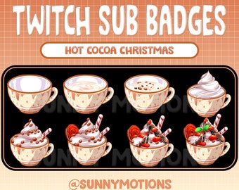 Merry Christmas Twitch Loyalty Sub Bit Badges / Holiday Kawai Emoji / Xmas Hot Cocoa / Hot Chocolate / Bubble Tea / Brown Cup Coffee