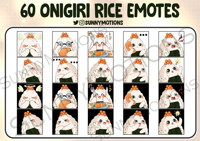 60x Cute Chibi Onigiri Rice Twitch Discord Mixer Youtube Emotes, Kawai ...