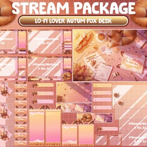ANIMIERTES Stream Paket: Lo-fi Gemütlicher Herbst Schreibtisch, Süßes Orange Fuchs Spielzimmer, Gemütliche Ästhetische Ahornblätter, Kaffee, Buch, Weihnachtsblume Weihnachten