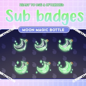 Light Green Moon Magic Moon Bottle / Twitch sub / Bit Badges / Kawaii / Cute sub badges / Badges For Streamers / Streamer / Magic Moon Star