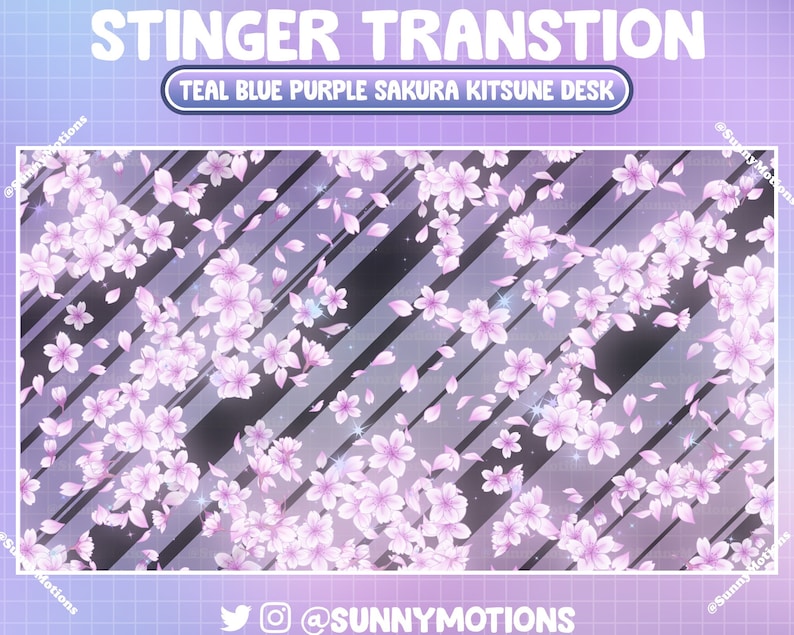 1 Animated Pink Purple Blooming Cherry Blossom Stream Stinger Transition, Japanese Sakura Twitch Overlay, OBS Vtuber Assets, Twitch Alerts image 2