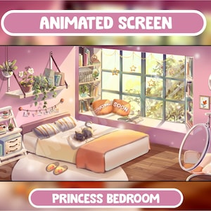 5x Animated Love Cozy Bedroom With Black Cat Twitch Screen Overlay | Read Book Room Plant Lover Bedroom Twitch package | BRB Offline Ending