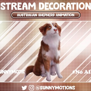 2x animierte Stream-Dekoration für Haustiere: Lo-Fi-Ästhetischer brauner australischer Schäferhund, Hütehund, Welpe Add-on-Twitch-Overlay