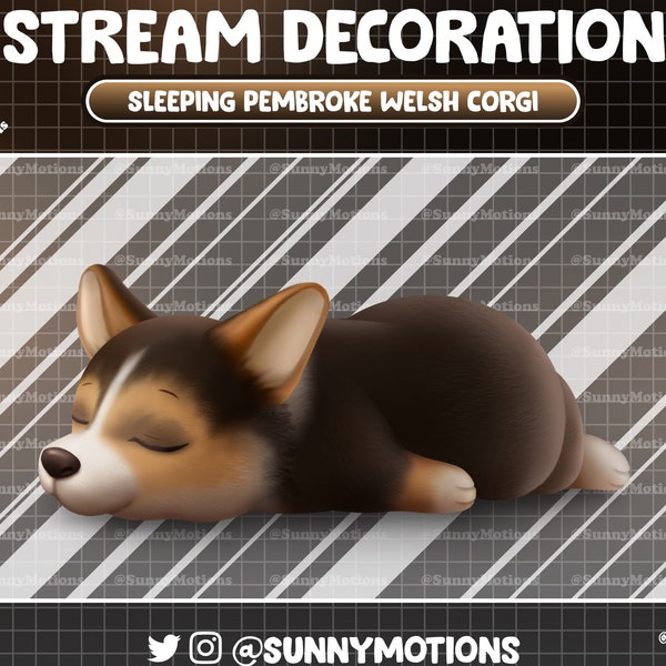 Animated Stream Decoration Animal Soft Plushy: Lo-fi Aesthetic Sleeping Black Orange Pembroke Welsh Corgi, Cute Puppy Add-on Twitch Overlay