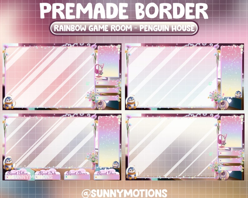 Recent Sub ANIMATED Twitch Overlay Stream Package / Lo-fi Aesthetic Retro Rainbow ...