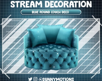 Animated & Static Blue Couch Vtuber Gaming Chair, Sofa Twitch Decoration, Live Streaming, Asset for Twitch or Youtube, Discord, Mixer