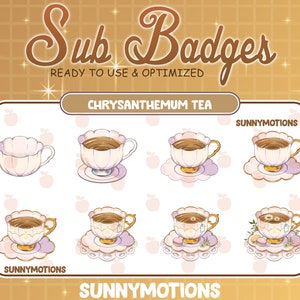 8 Daisy Flower Tea Twitch Sub Bit Badges / Kawaii Cute Chrysanthemum Cup Of Tea / Yummy Drink Badges For Streamer Asian Food Discord Youtube