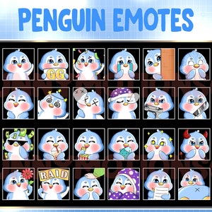 Lindos gestos de discordia de Twitch de pingüino Kawaii / Emoji de animales marinos Kawai / Insignias de subbits de lealtad de aves / Puntos de canal / Paquete de pingüino azul