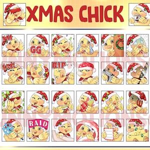 36 Yellow Christmas Chick Twitch Discord Mixer Youtube Emotes, Kawai Duck Emoji, Subscriber, Loyalty Sub Bit Badges, Chicken Stream Overlay