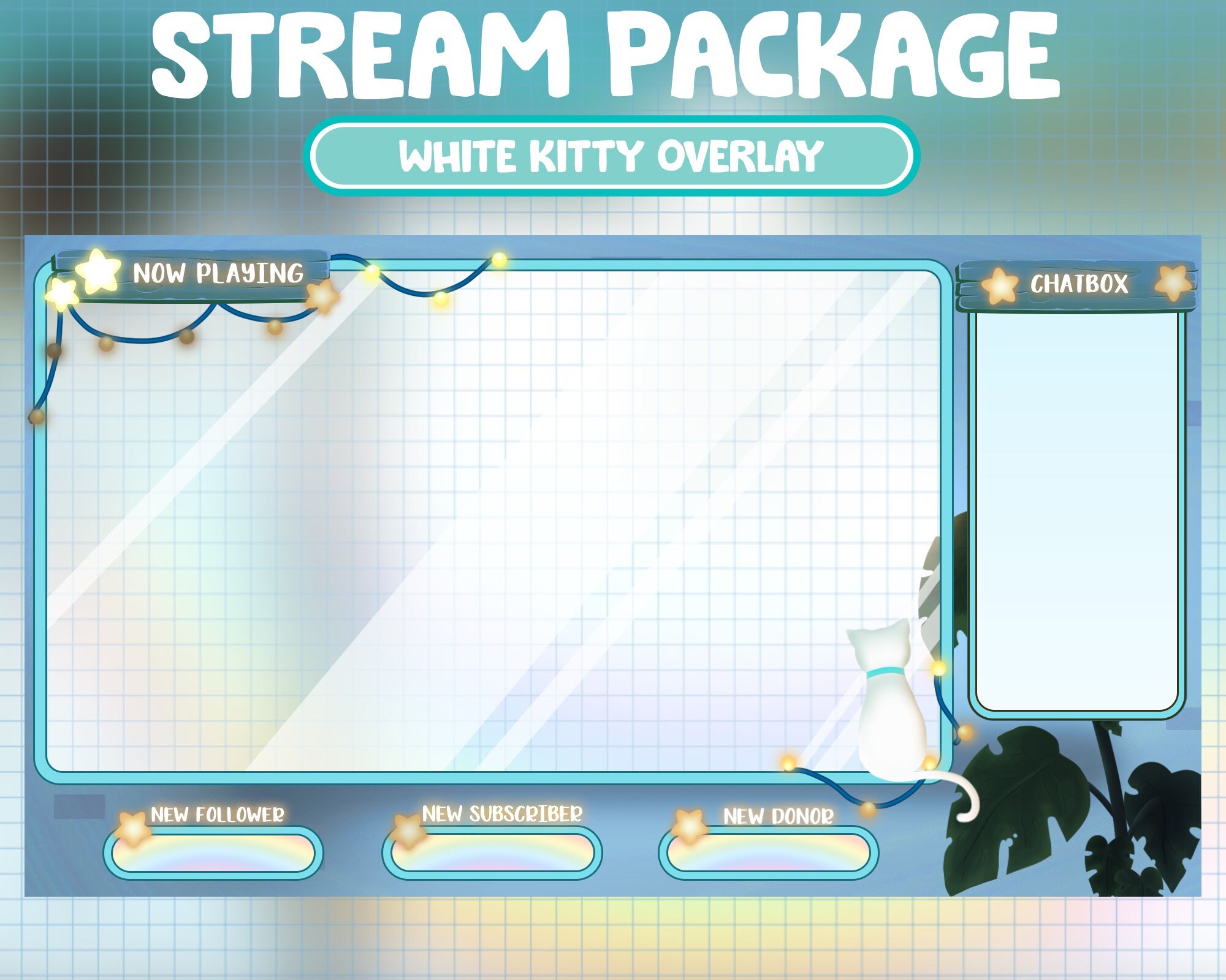 FULL ANIMATED Twitch Stream Package / Cute White Dreamy Kitty | Etsy