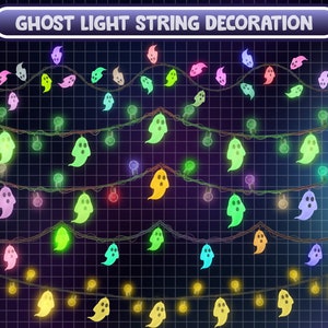 Animated Stream Decoration: Spooky Ghost Light String / Lofi Aesthetic Witchy / Halloween Twinkle Lights Chain / Bulb Add-on Twitch Overlay