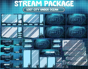 ANIMATED Stream Package: Temple Under Ocean Hammerhead Shark Twitch Overlay, Creatures, Lost City Underwater, Fantasy World, Coral, Cave