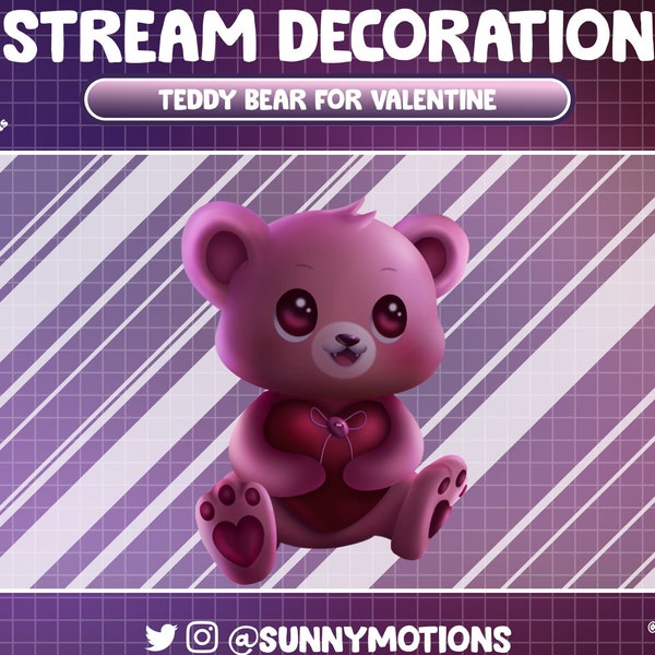 1 Animated Stream Decoration: Aesthetic Red Pink Valentine's Teddy Bear Hug Heart, Sweet Gift Box, Romantic Love Night Party, Twitch Overlay