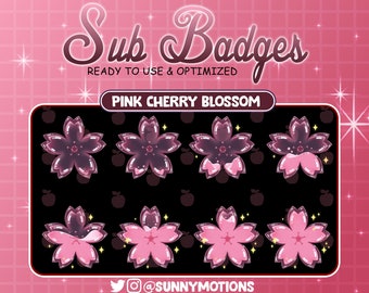 8 Liquid Blooming Pink Cherry Blossom Sub Bit Badges, Sakura Flower Stream Overlay, Spring Floral Loyalty Badges For Twitch Discord, Mixer