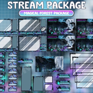 VOLLSTÄNDIG ANIMIERTES Twitch-Stream-Paket / Leuchtender Geisterwald / Magisches Mondlichtwald-Design / Glühwürmchen / Pilz / Wasserfall / Brücke