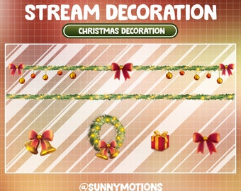 Animated Twitch Overlay Stream Decoration: Light Garlands, Bow, Wreaths, Gift, Xmas Bell / Kawaii Aesthetic Christmas Ornamentation Add-on