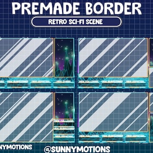 ANIMATED Twitch Stream Premade Game Border 80&#39;s Style Background / Retro Sci-Fi Neon Blue Road / Retrowave Sun / Futuristic Space Universe