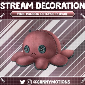 Animated Stream Decoration: Scary Pink Voodoo Octopus Plushie Twitch Overlay, Creepy Halloween Octopus Stuffed Animal, Tentacle Alert Webcam