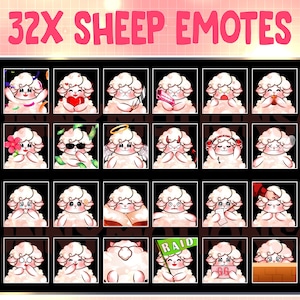 Cute Kawaii Sheep Twitch Discord Emotes / Kawai Animal Emoji / Subscriber / Loyalty Sub Bit Badges / Channel Points / Pink Baby Sheep Bundle