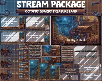 ANIMATED Stream Package: Giant Purple Tentacle In Wooden Pirate Treasure Chest Twitch Overlay, Whimsical Fantasy Adventure, Gold Coins, Gems