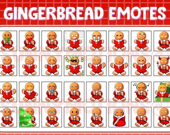 Gingerbread Twitch Discord Emotes Navidad / Kawai Emoji / Suscriptor / Insignias de sub bits de lealtad / Puntos de canal / Paquete de pasteles de Navidad / Galleta
