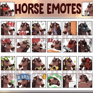 Cute Kawaii Brown Horse Twitch Discord Emotes / Animal Emoji / Subscriber / Loyalty Sub Bit Badges / Channel Point / Sorrel Bay Horse Bundle