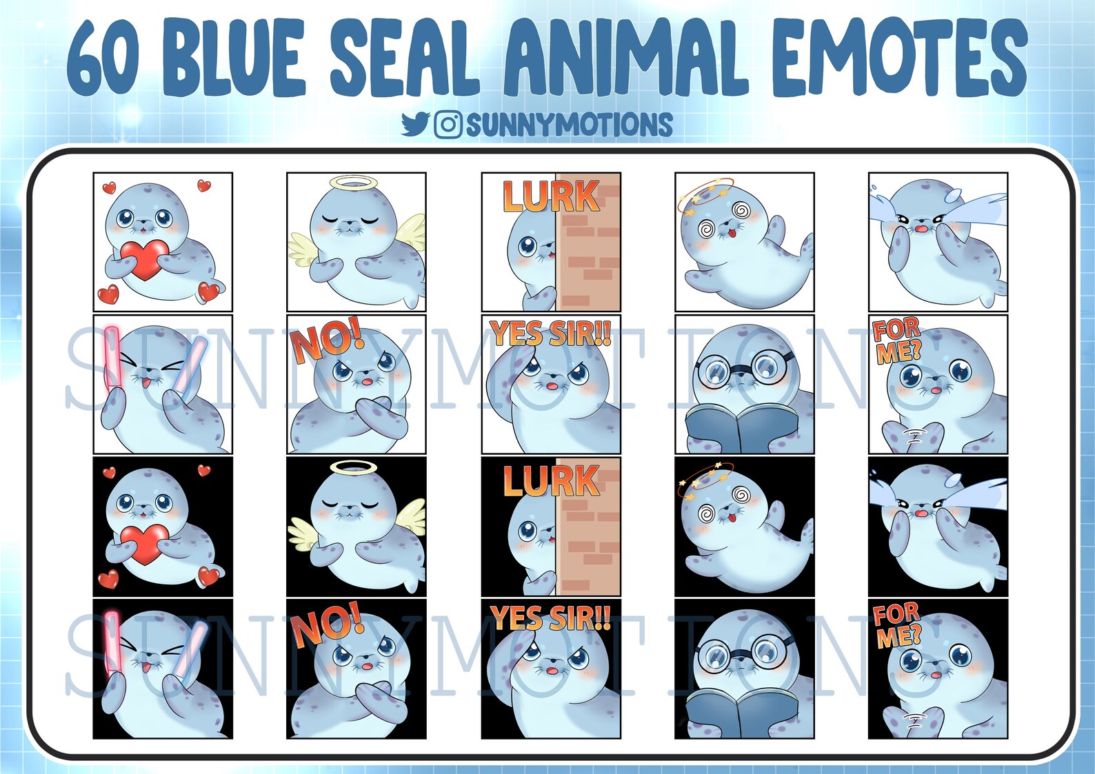 Ocean Emotes 60 Cute Blue Seal Sea Animal Twitch Emotes Bundle, Discord, Streamer ...