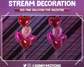 4 Animated Stream Decoration: Aesthetic Red Pink Heart Balloons, Sweet Gift Box, Romantic Love Party, Cute Valentine Balloons Twitch Overlay