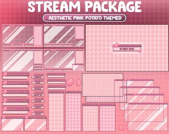ANIMIERTES Stream Paket: Lo-fi Ästhetik Twitch Overlay mit Pink Potatoes, süßer Fast Food Schreibtisch, Curly Pommes Mash Chip, Gemüse Alarm Kamera