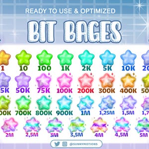 31 Colorful Neon Sparkle Star Number Twitch Tier Bit Badges, Celestial Magic Crystal Star, Diamond Metal Sub Streamer Discord Roles Youtuber