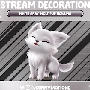 Animated Stream Decoration: Aesthetic White Gray Wolf Pup Howling, Baby Wolf Cub Twitch Overlay, Animals Wild Forest Spirit Pup Vtuber Asset
