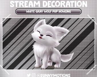 Animated Stream Decoration: Aesthetic White Gray Wolf Pup Howling, Baby Wolf Cub Twitch Overlay, Animals Wild Forest Spirit Pup Vtuber Asset