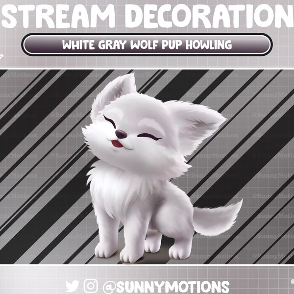 Animated Stream Decoration: Aesthetic White Gray Wolf Pup Howling, Baby Wolf Cub Twitch Overlay, Animals Wild Forest Spirit Pup Vtuber Asset