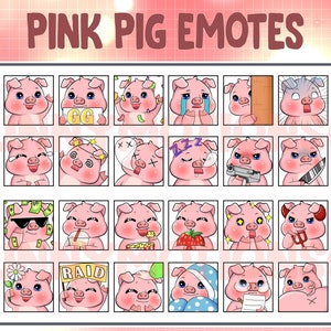 32 lindos gestos de discordia de Twitch de Kawaii Piggy / Kawai Animal Emoji / Suscriptor / Insignias de sub bits de lealtad / Puntos de canal / Paquete de cerdo rosa