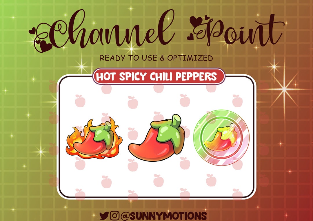 3 Twitch Red Chili Peppers Coin Emotes, Channel Points, Kawaii