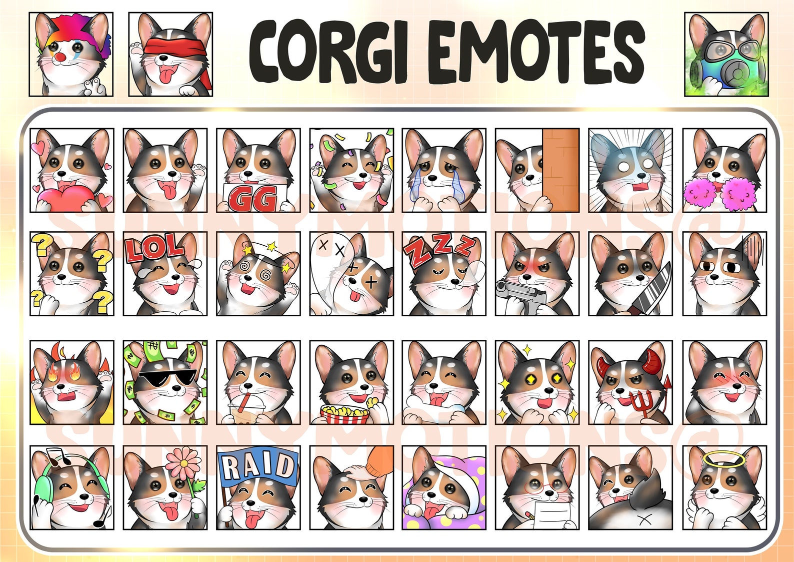 Cute Chibi Kawaii Brindle Corgi Twitch Discord Mixer Youtube Emotes ...